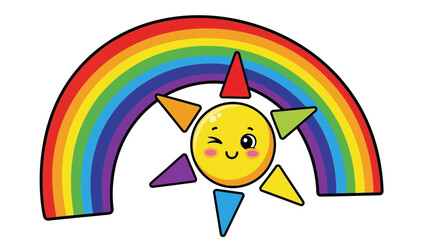Playful Sunshine A Cheerful Cartoon Sun with a Rainbow