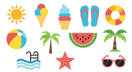 Summer icons set, beach vacation elements for graphic design