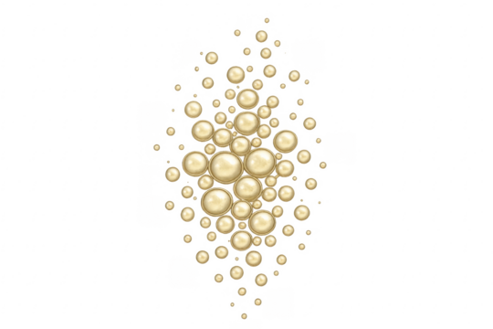 Golden oil drops forming abstract liquid pattern