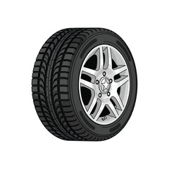 Fototapeta premium Close-up of a vehicle wheel and tire with a detailed tread pattern on a white background