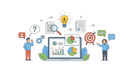 Data Analysis and Business Intelligence Illustration with Statistics Charts