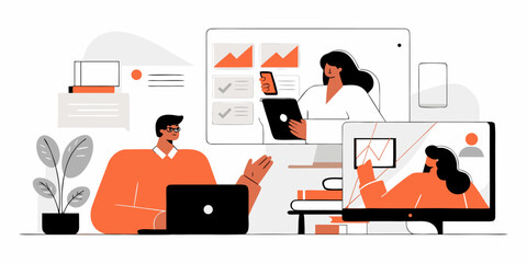 Online Consultation Digital Communication Illustration Remote Collaboration Vector Artwork Internet Training or Webinar E-Learning Education Platform Concept Design