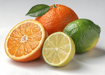 Fresh Citrus Fruits – Orange, Lime, and Lemon with Leaf
