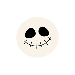 Cute Stitched Skull Face Icon in Circle. Perfect for stickers, social media, kids' crafts, and festive design projects.