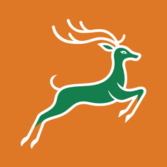 Stylized line art reindeer leaping mid air