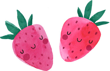 Watercolor summer fruits cute cartoon character. Hand drawn print in modern style.