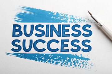 Business Success Concept with Blue Paint Brush Stroke Text Art
