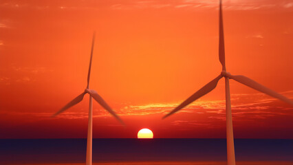 Wind turbines on open farmland capture renewable energy at sunset demonstrating green technology and ecofriendly electricity solutions that support sustainable development goals © flying creature