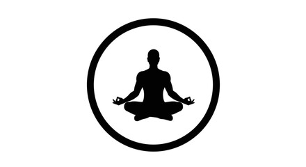Silhouette of a person meditating in a lotus pose inside a distressed circular frame symbolizing peace balance and spiritual practice isolated on white background
