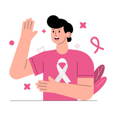 Vector world cancer day illustration pink ribbon awareness breast cancer support prevention charity healthcare hope solidarity