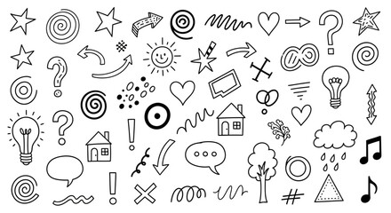 Creative collection of hand drawn doodle elements and symbols.