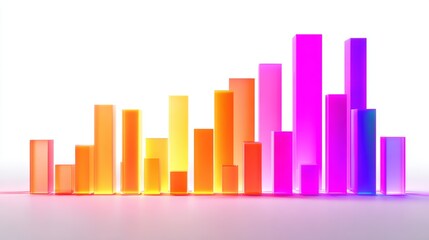 Abstract Vibrant Glass Bar Graph:  Upward Trend, Growth, Success, Data Visualization, Modern Minimalist Design.
