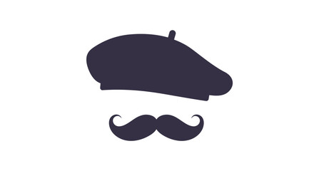 Classic french beret and mustache symbol silhouette isolated represents parisian culture and artistic heritage isolated on white background