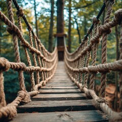 Scenic Rope Bridge Connecting Trees in Forest Landscape