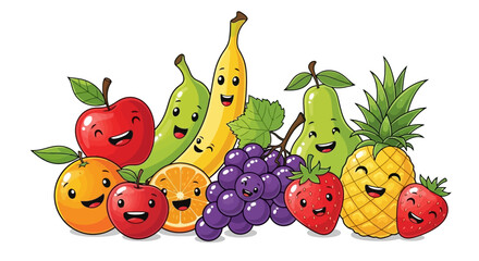 Cheerful collection of various fruits smiling and ready to eat.