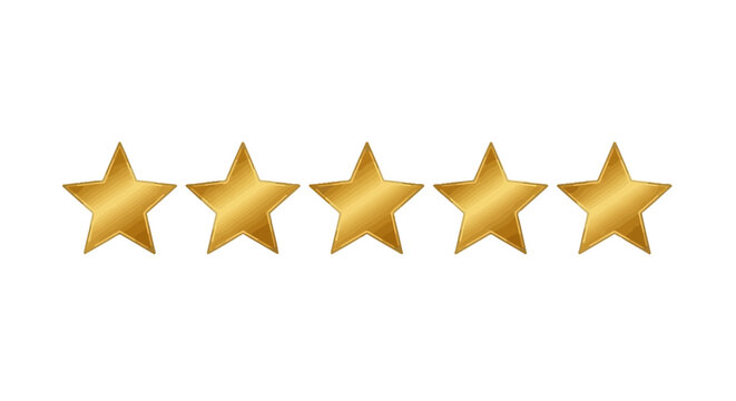 Five gold stars rating for best quality feedback and review on white background