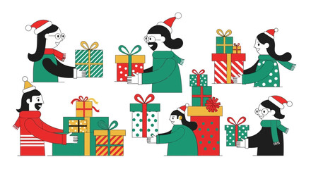 Naklejka premium Christmas gift exchange people exchanging presents and gifts during the holiday season, festive, joyful, and celebratory moments