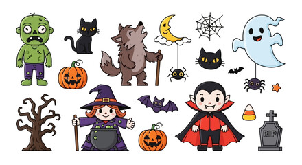 Halloween Characters Illustration Spooky Icons and Decorations