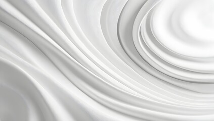 Abstract flowing white fabric texture with elegant swirling patterns and subtle light reflections creating a sense of gentle movement and sophistication