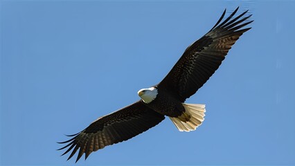 Naklejka premium Majestic Eagle Soaring in Clear Blue Sky