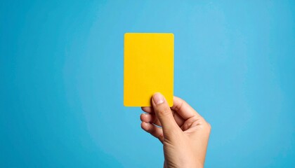 Yellow Card in Hand on Bright Blue Background