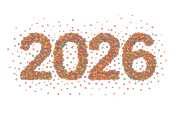 2026 number forming colorful confetti particles new year