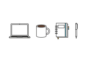 Minimalist icons collection computer cup document symbol graphic design