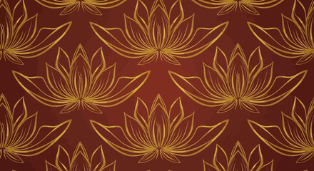 Golden Lotus Flower Pattern on Maroon Background