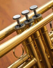 Close-up image of a polished golden brass wind instrument