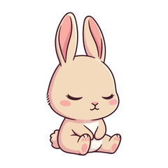 Adorable cartoon bunny sitting peacefully with eyes closed, conveying a sense of tranquility and innocence, perfect for children's themes or Easter decorations