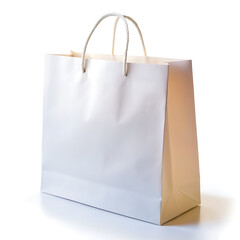 White plain Blank paper shopping bag mockup with ribbon handle isolated on white background