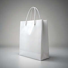 White plain Blank paper shopping bag mockup with ribbon handle isolated gray on background