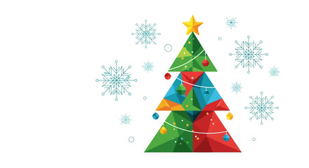 Colorful Geometric Christmas Tree with Star and Ornaments.