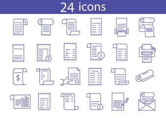 Set of invoice line icons isolated on white background