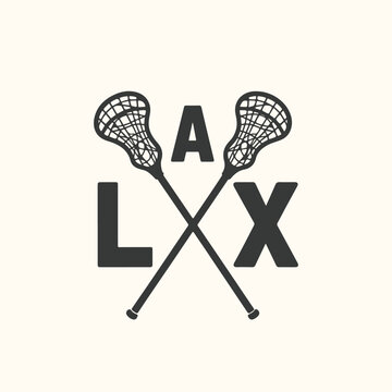 Vector art of graphic design of the letters l a x with crossed lacrosse sticks on a cream background
