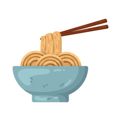 Illustration of Bowl of Noodles with Chopsticks 