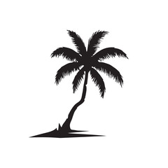 Curved Palm Tree Silhouette Tropical Island Icon

