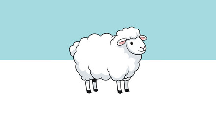 Cute Cartoon Sheep Standing on a White Surface.