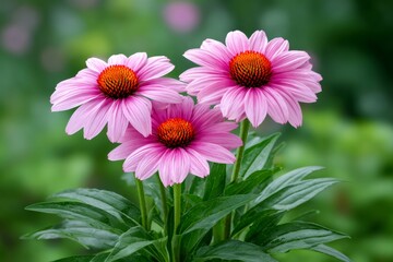 Obraz premium Group of pink coneflowers blooming in garden