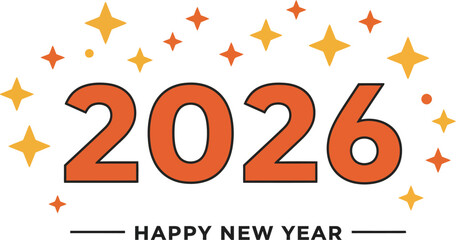 Happy new year 2026 greeting with festive stars and sparkles celebrating the upcoming year isolated on transparent background Vector