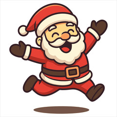 Joyful Cartoon Santa Claus in MidAir with Open Arms and Smiling Face.