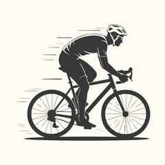 Naklejka premium Vector art of silhouette of a cyclist in motion, wearing a helmet and cycling gear, on a road bike