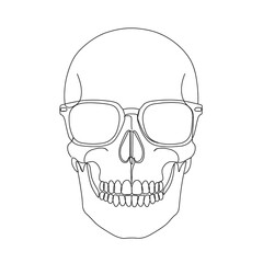Obraz premium A stylish human skull, rendered in clean line art, sports modern sunglasses, embodying a cool blend of mortality and contemporary fashion.