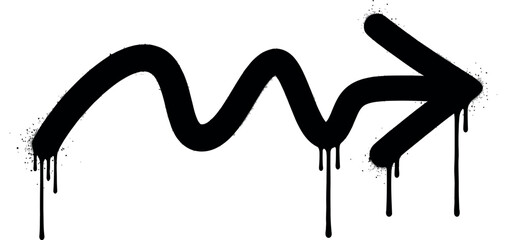 Black spray paint drip arrow graphic symbol with wavy lines vector