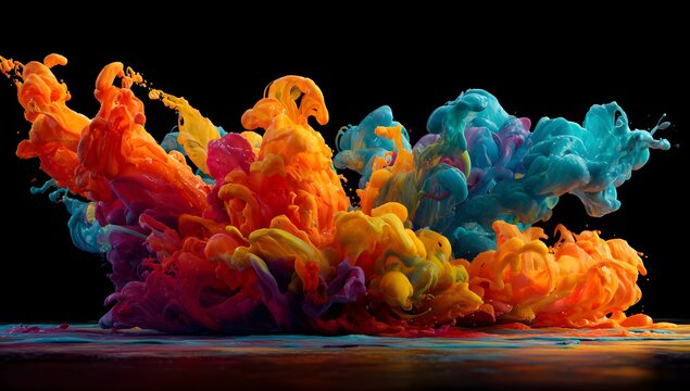 Vibrant multicolored ink clouds swirling and blooming in dark water creating abstract organic shapes and ethereal forms with dynamic movement and rich saturation - Powered by Adobe