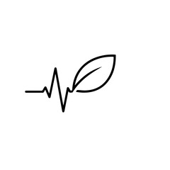 A sleek black line icon seamlessly integrates a dynamic heartbeat pulse with a delicate leaf, symbolizing natural health, organic wellness, and ecological vitality.