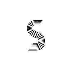This contemporary black letter S, meticulously crafted from numerous parallel lines, presents a dynamic and abstract graphic perfect for modern branding.