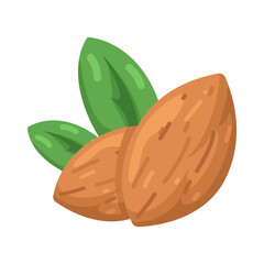 Illustration of Almonds with Green Leaves