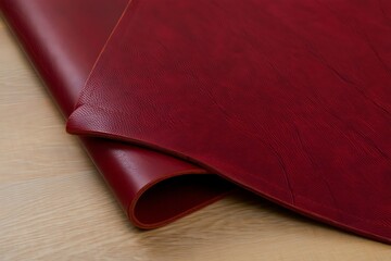 Close up of rich burgundy leather texture with soft folds and highlights