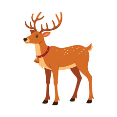 Fototapeta premium Cartoon Deer with Antlers and Red Collar with Golden Bell